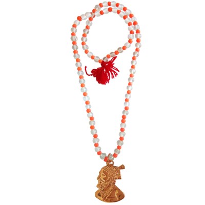 Yoga Energy Medication Coral Crystal With Chhatrapati Shivaji Maharaj Pendant Necklace Mala For Men